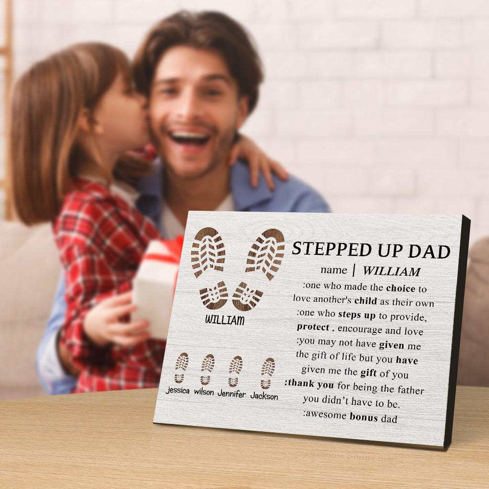 Custom Name Gifts for Dad Footprint Frame Stepped Up Dad Sign