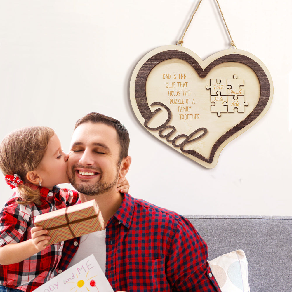 Custom Name Gifts for Dad Wooden Heart Puzzle Sign