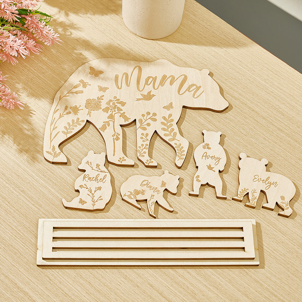 Personalized Gifts for Mom Mama Bear with Cubs Wood Desk Decor