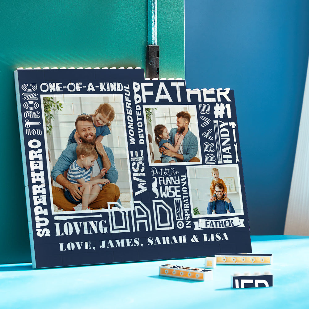 Custom Photo Gifts for Dad Building Block Puzzle Horizontal Trio