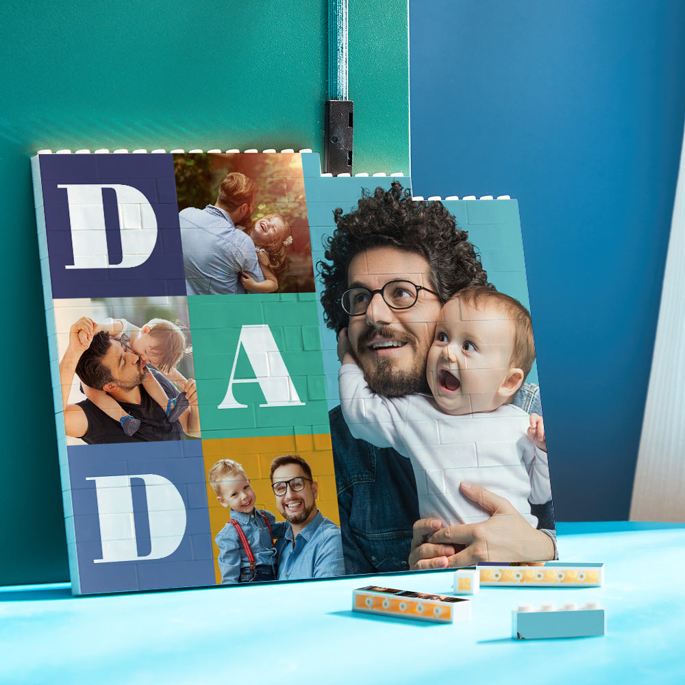 Custom Photo Gifts for Dad Building Block Puzzle Horizontal Trio