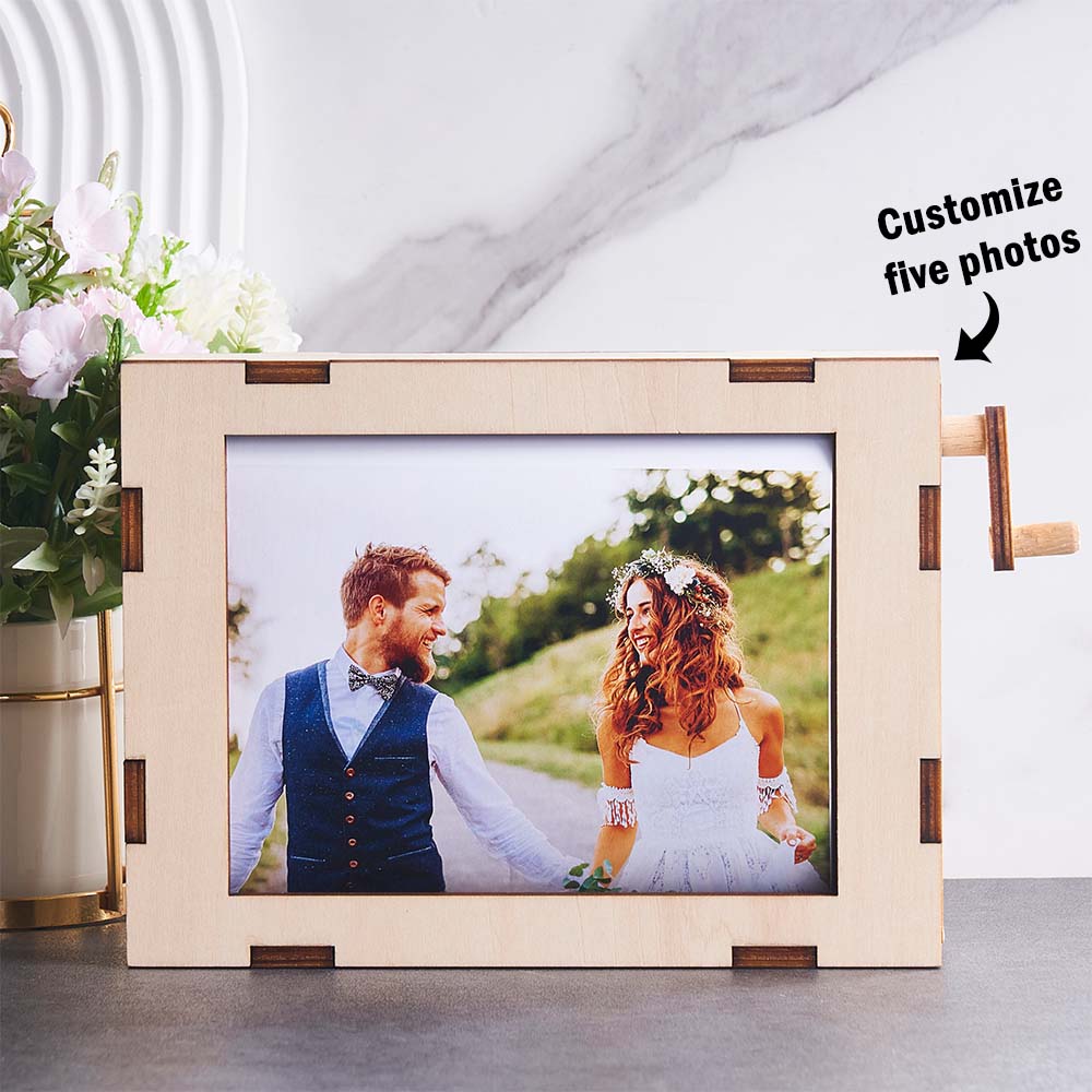 Custom Photo Gifts For Couple Rolling Photo Frame Wooden Decor