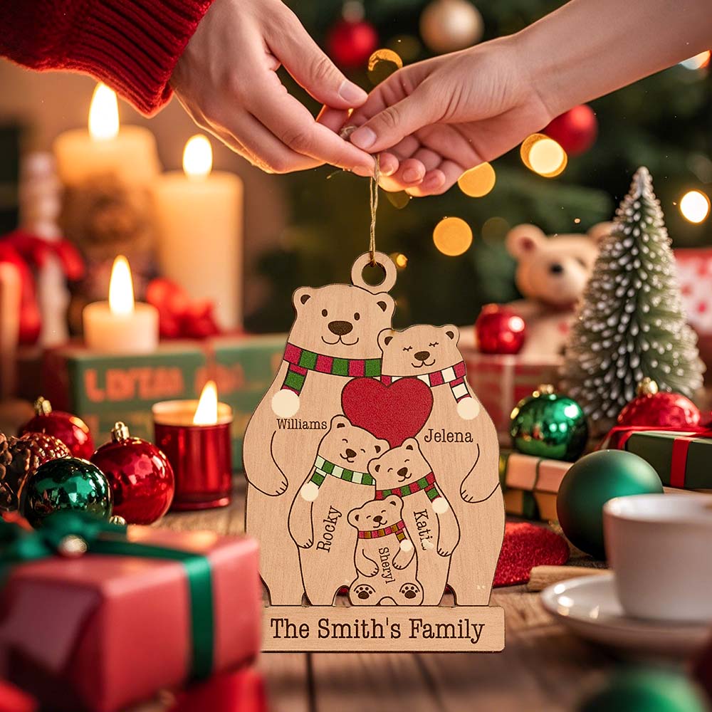 Custom Name Gifts for Family Wooden Bears Ornament