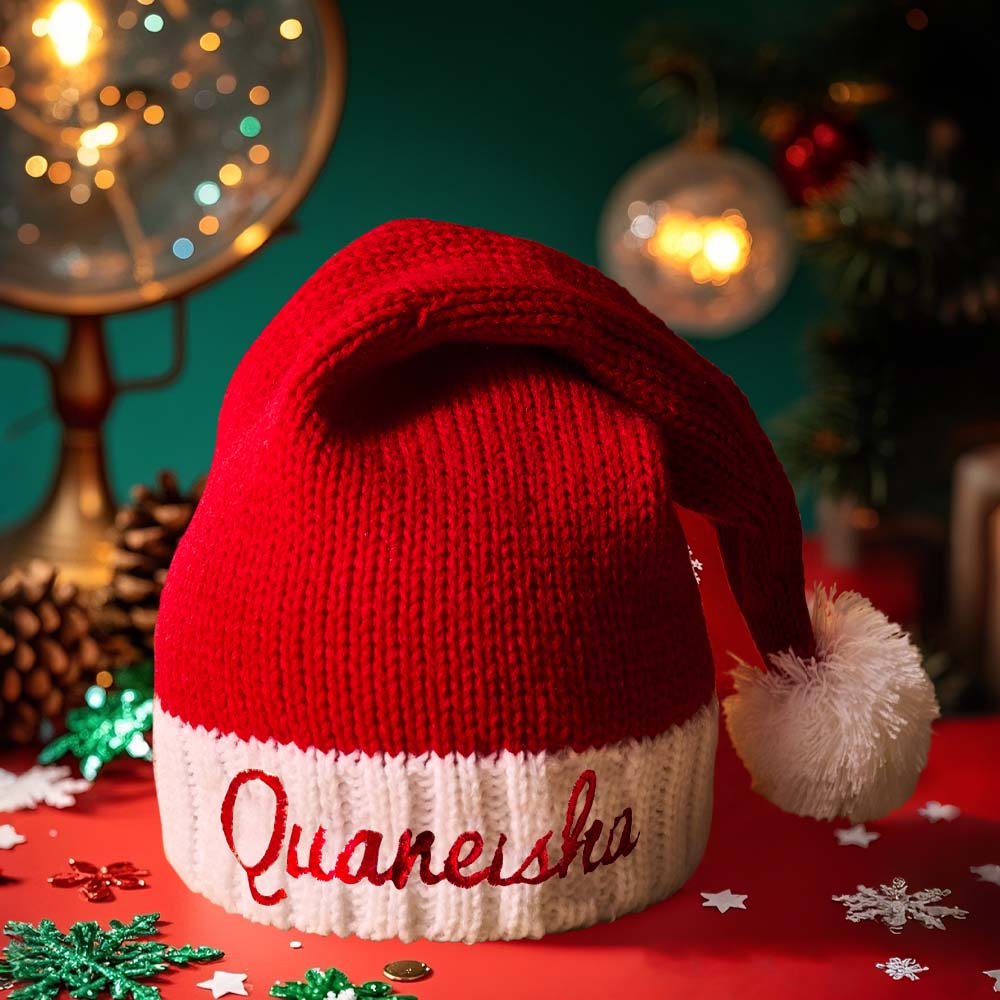 Custom Name Gifts for Christmas Santa Hat Embroidered