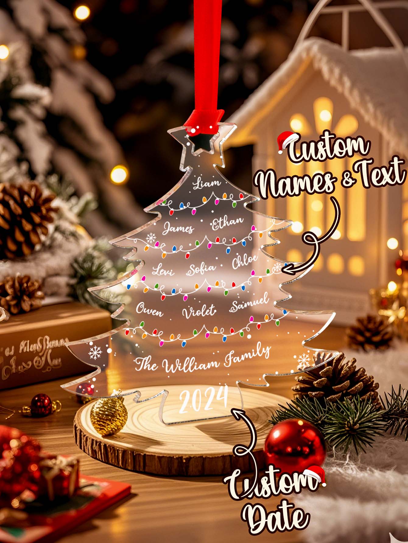 Custom Name Gifts for Christmas Family Tree Acrylic Ornament