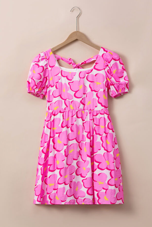 Rose Floral Print Square Neck Empire Waist Flowy Dress - Image 3