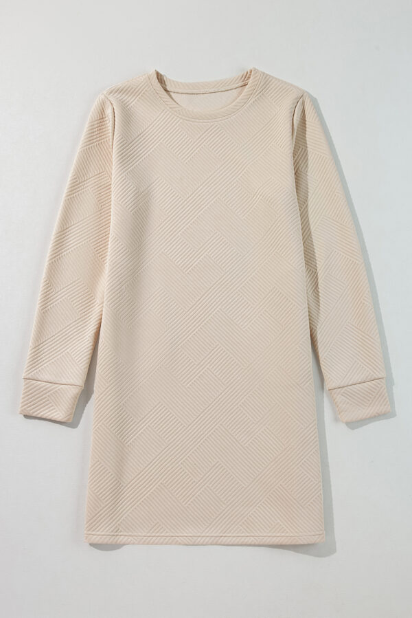 Gray Solid Color Textured Long Sleeve Shift Dress - Image 6