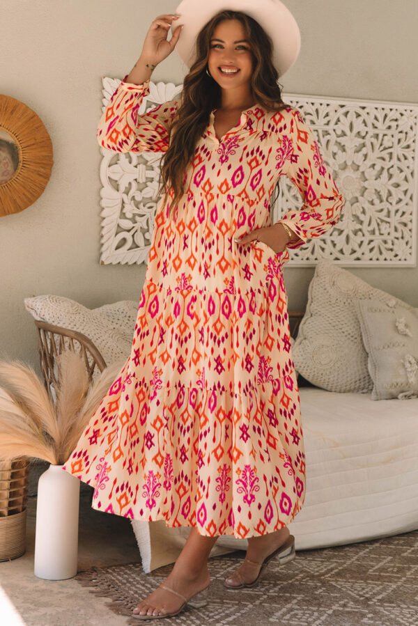 Blue Western Abstract Geometric Printed Maxi Dress - Image 6