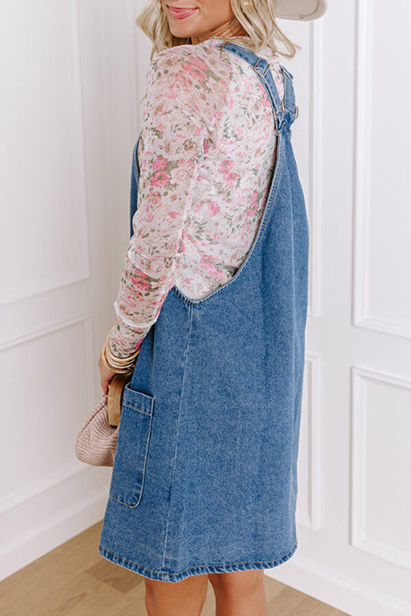 Dusk Blue Wide Strap Button Front Pocketed Denim Mini Dress - Image 3