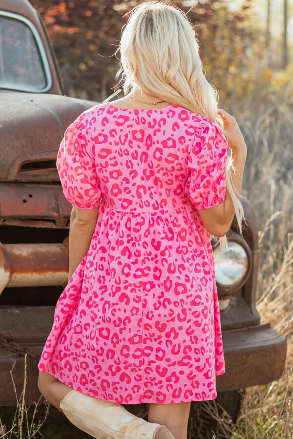 Rose Leopard Puff Sleeve Tie Front High Waist Mini Dress - Image 2