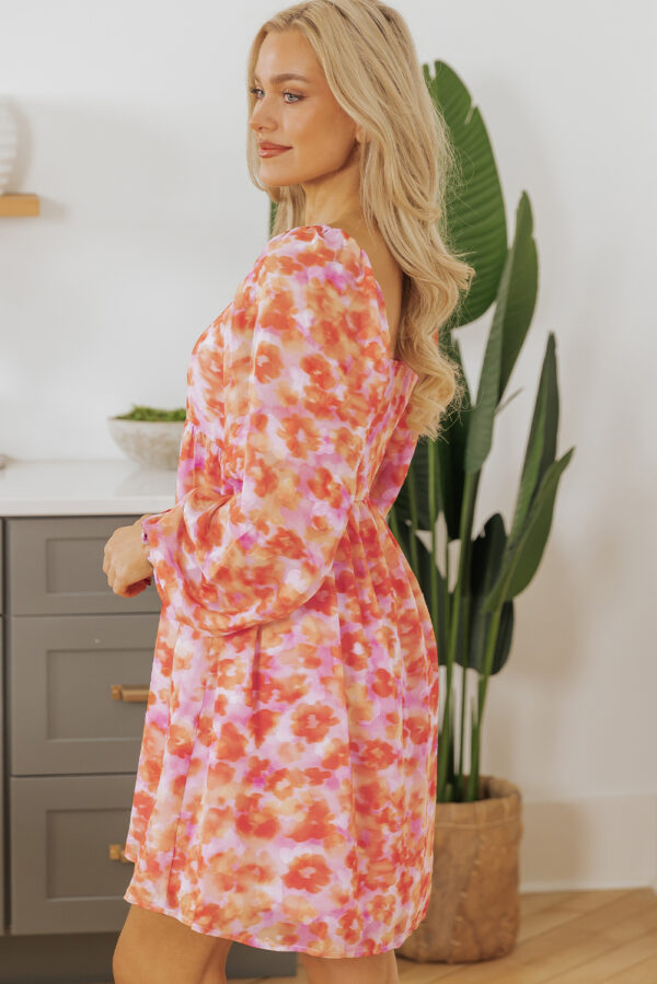 Rose Floral Print Square Neck High Waist Mini Dress - Image 3