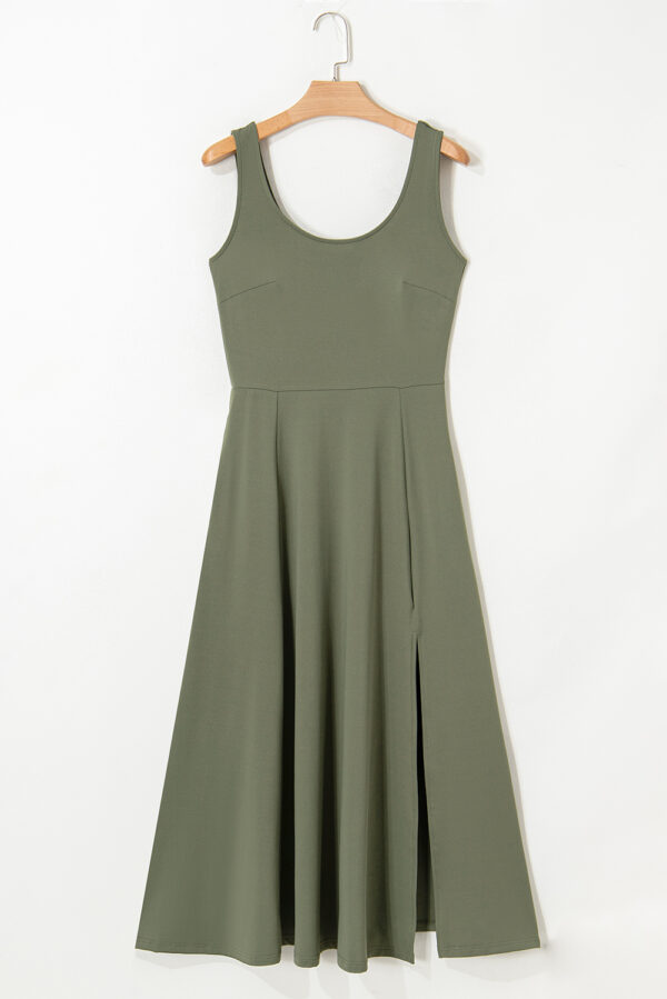 Four Leaf Clover Sleeveless Scoop Neck Flared Split Midi Dress - Image 3