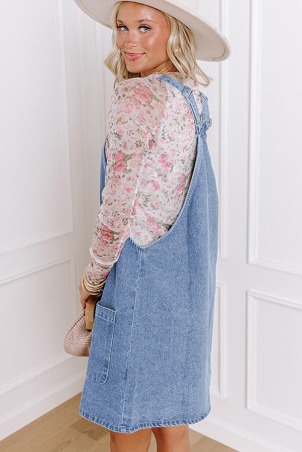 Dusk Blue Wide Strap Button Front Pocketed Denim Mini Dress - Image 9