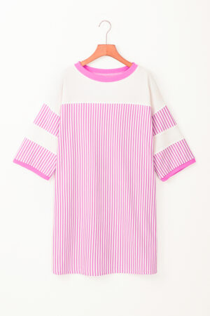 Phalaenopsis Striped Patchwork Three Quarters Sleeve Loose Mini Dress