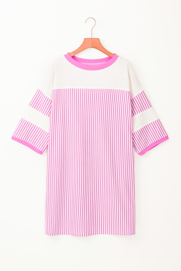 Phalaenopsis Striped Patchwork Three Quarters Sleeve Loose Mini Dress - Image 3