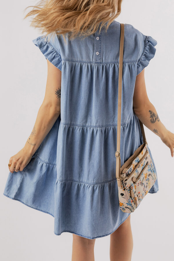 Beau Blue Ruffle Short Sleeve Tiered A-line Denim Dress - Image 3
