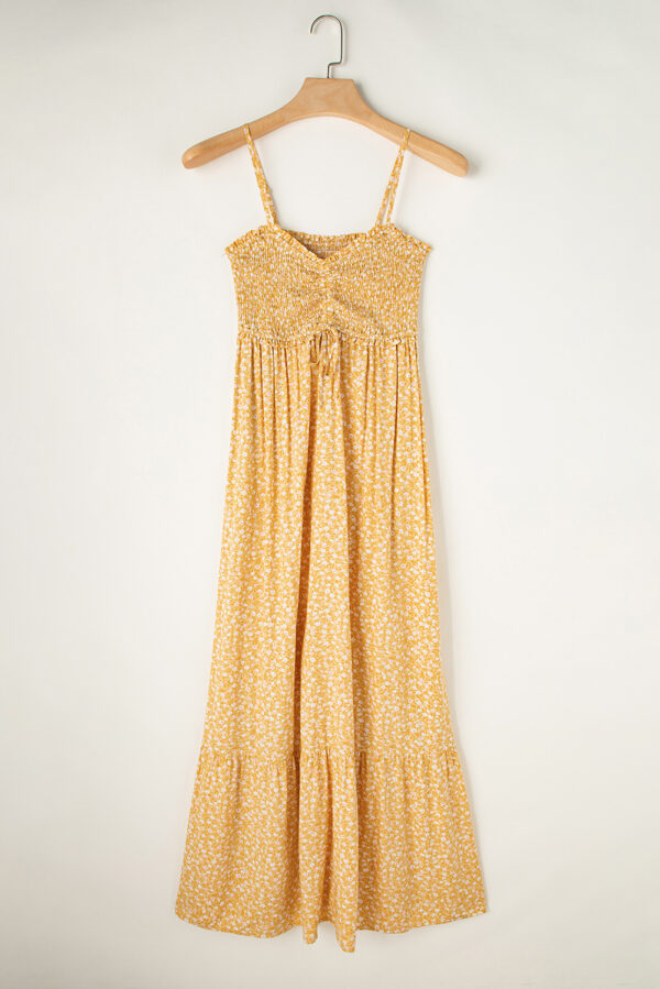 Yellow Frilly Smocked High Waist Floral Maxi Dress - Image 3