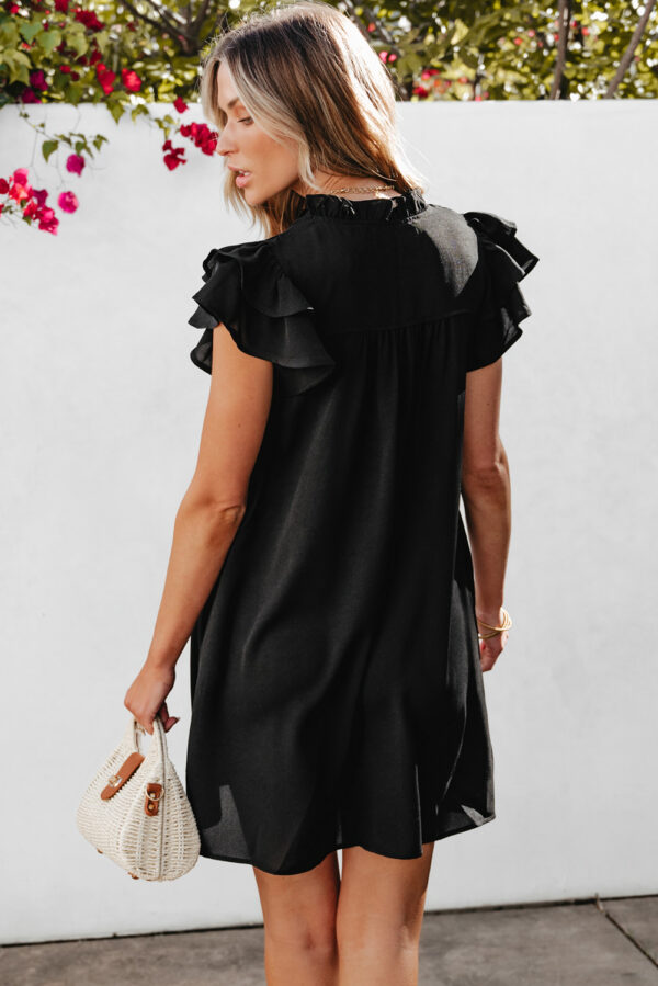 Mist Green Ruffle Sleeve V Neck Frilled Shift Dress - Image 5