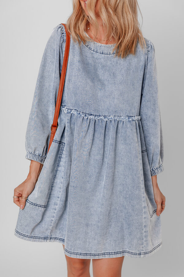 Beau Blue Light Wash High Waist Loose Fit Denim Mini Dress - Image 3
