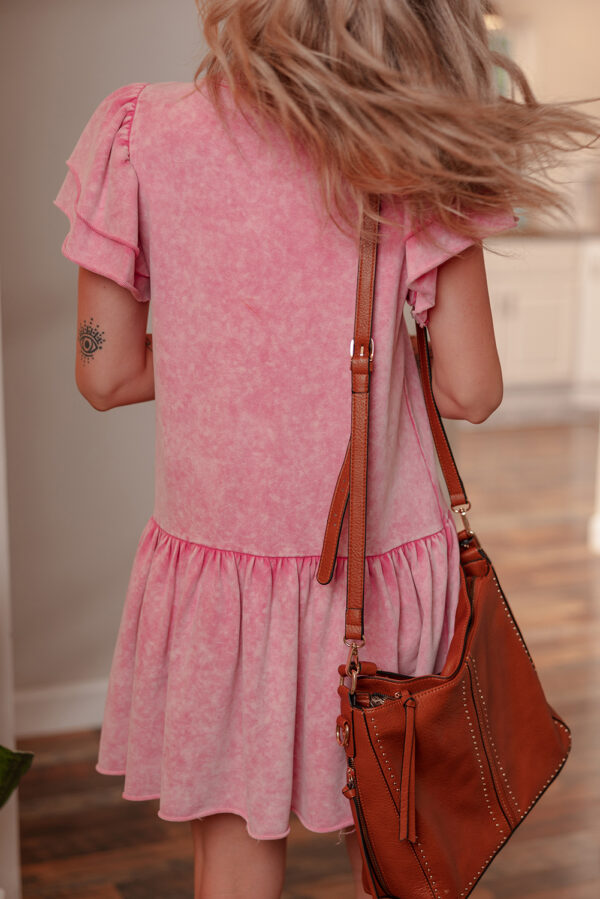 Sachet Pink Mineral Wash Raw Edge Ruffle Mini Dress - Image 2