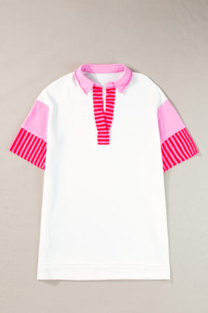 White Stripe Colorblock Patchwork Short Sleeve T Shirt Dress