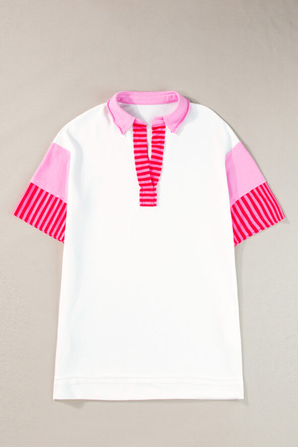 White Stripe Colorblock Patchwork Short Sleeve T Shirt Dress - Image 3