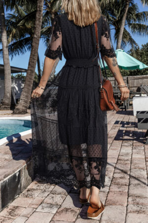 Black Dotty Lace Mesh Flowy Maxi Dress
