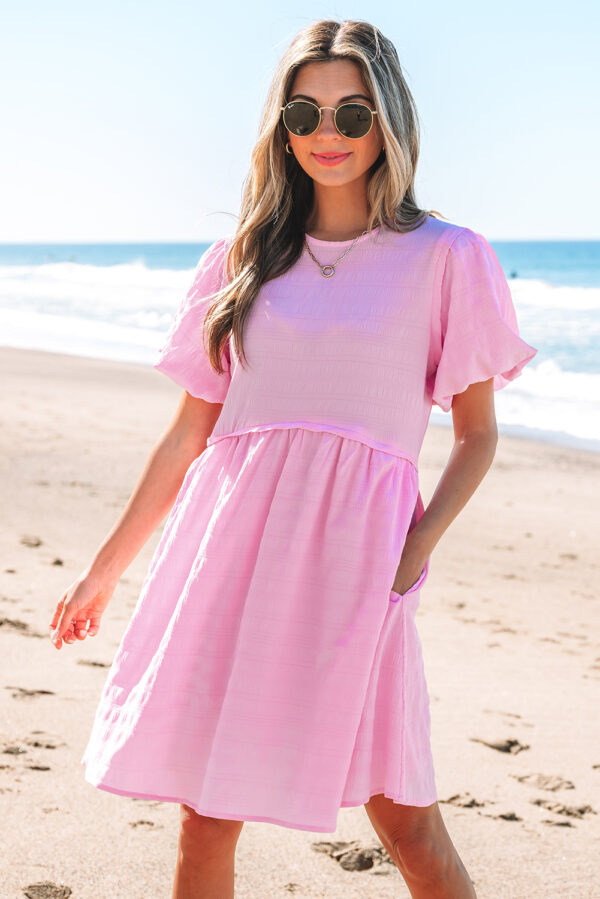 Bonbon Textured Bubble Sleeve High Waist Mini Dress - Image 3
