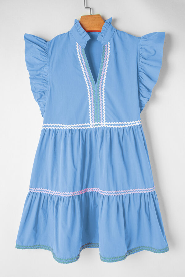 Strawberry Pink Ric Rac Colorblock Flutter Sleeve V Neck Tiered Dress - Image 6