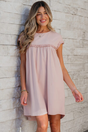 Mint Green Frilled Trim Crew Neck Loose Fit Mini Dress