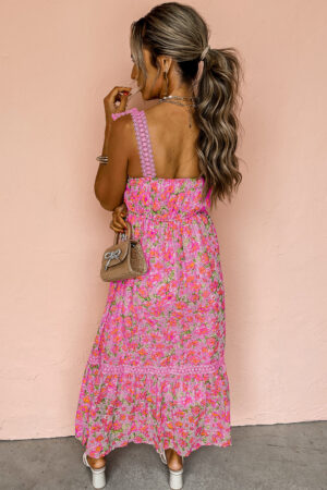 Green Floral Lace Tied Strap Empire Waist Maxi Dress
