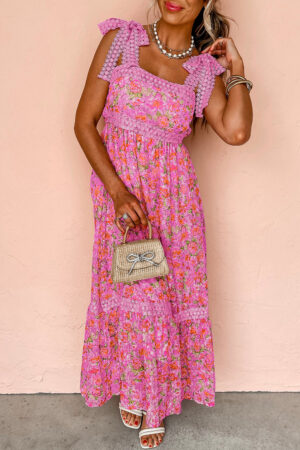 Green Floral Lace Tied Strap Empire Waist Maxi Dress