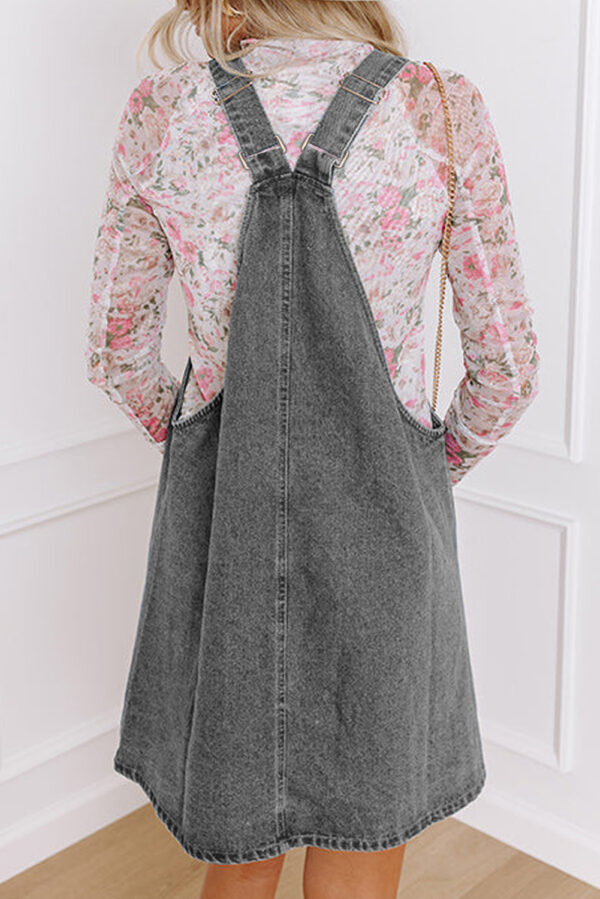 Dusk Blue Wide Strap Button Front Pocketed Denim Mini Dress - Image 5