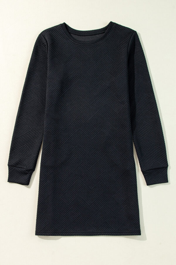 Gray Solid Color Textured Long Sleeve Shift Dress - Image 9