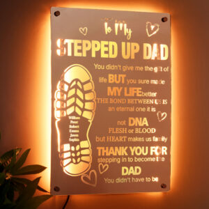 Personalized Stepped Up Dad Mirror Light Dad's Footprint Sign Gift for Father's Day