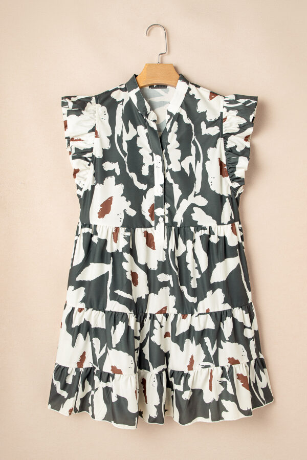 Floral Flutter Sleeve Buttons Ruffled Hem Mini Dress - Image 3