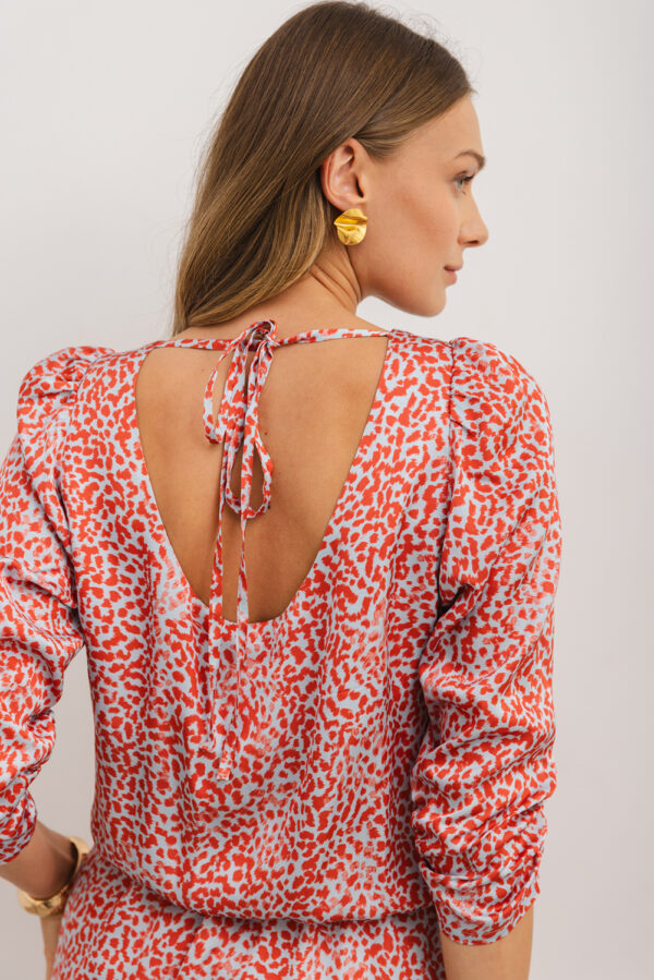 Tomato Red Leopard Print Long Sleeve Hollowed Back Split Mini Dress - Image 2