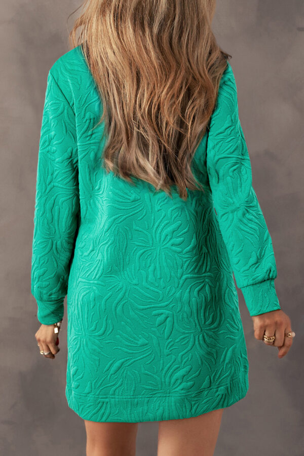 Black Jacquard Textured Quarter Zipper Shift Mini Dress - Image 5