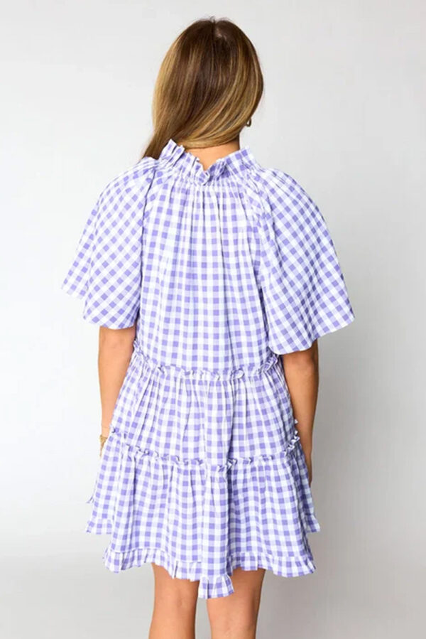 Lavendula Plaid Ruffle Wide Short Sleeve Babydoll Mini Dress - Image 2