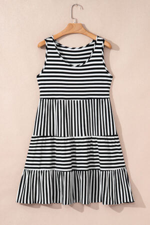Black Stripe U Neck Sleeveless Loose Fit Mini Dress