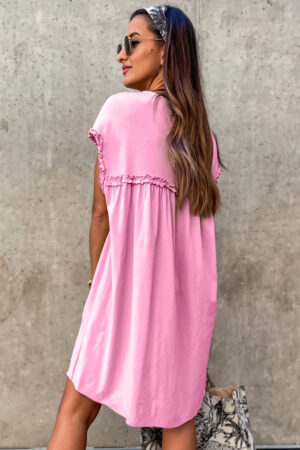 Mint Green Frilled Trim Crew Neck Loose Fit Mini Dress
