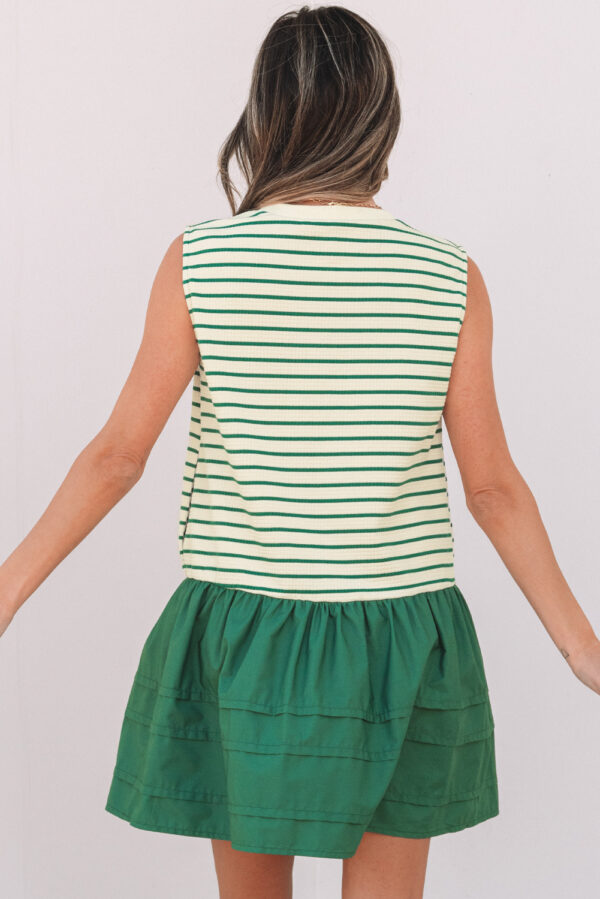 Green Stripe Woven Ruffled Sleeveless Mini Dress - Image 2
