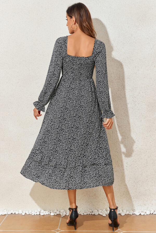 Black Floral Printed Long Sleeve Square Neck Midi Dress - Image 2