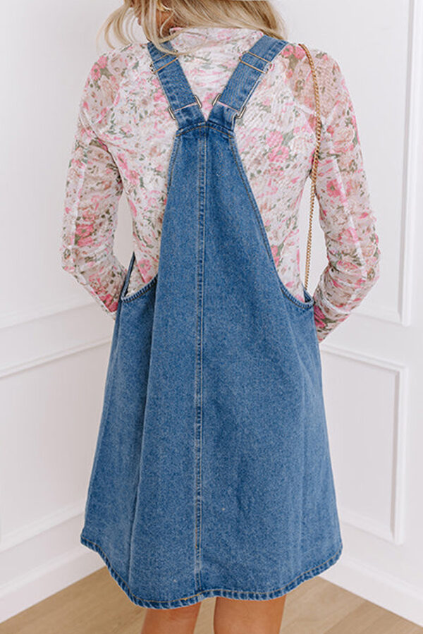 Dusk Blue Wide Strap Button Front Pocketed Denim Mini Dress - Image 2