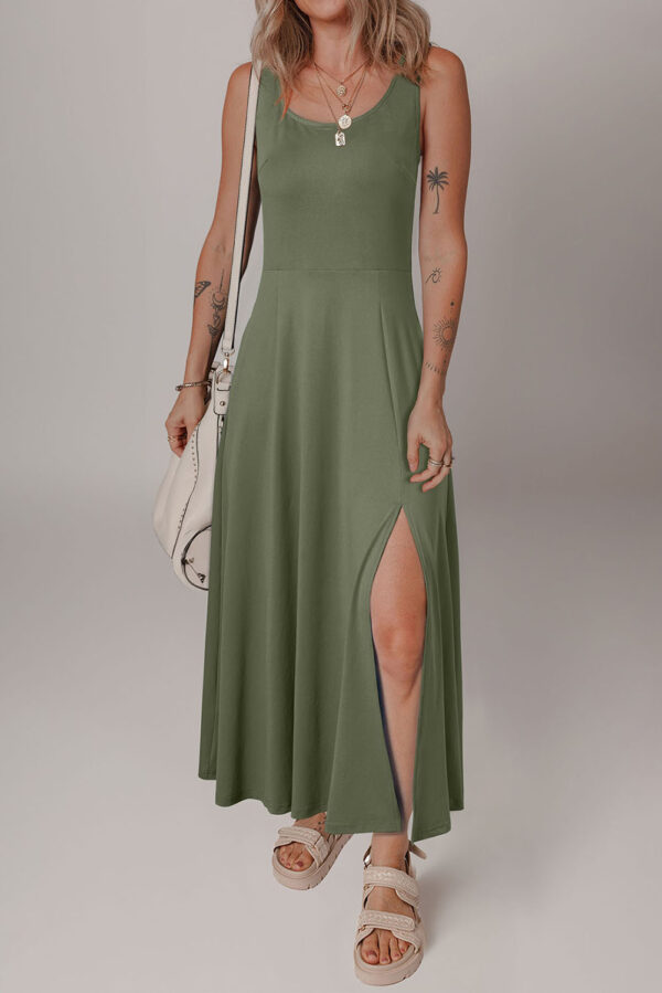 Four Leaf Clover Sleeveless Scoop Neck Flared Split Midi Dress - Image 2