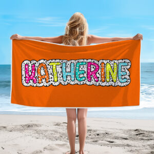 Personalized Dalmatian Dots Beach Towel with Rainbow Name Summer Vacation Bridesmaid Party Gift for Her
