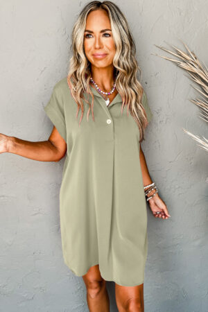 Rose Red Buttoned Collar Shift T-shirt Mini Dress
