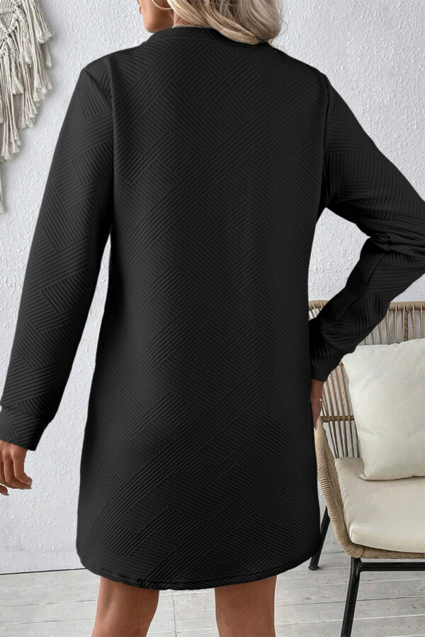 Gray Solid Color Textured Long Sleeve Shift Dress - Image 8