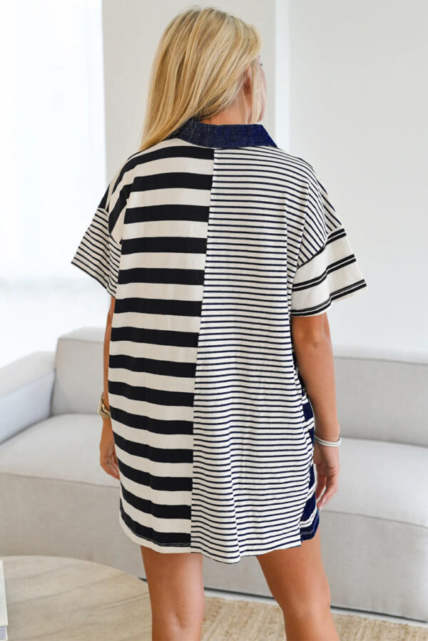 Black Stripe Half Placket Polo T Shirt Dress - Image 2
