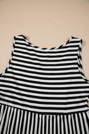 Black Stripe U Neck Sleeveless Loose Fit Mini Dress